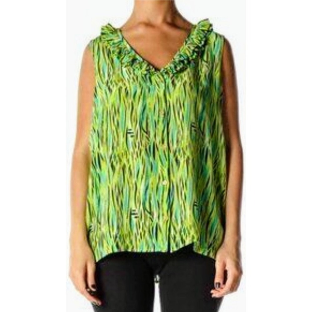 Lilly Pulitzer Silk Ruffle V Neck Sleeveless Button Down Top Size 6